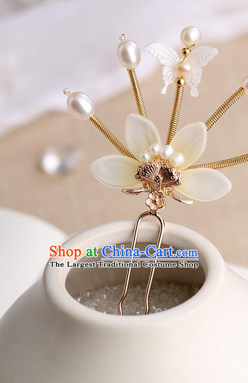 Chinese Classical Palace White Flower Hair Sticks Handmade Hanfu Hair Accessories Ancient Song Dynasty Princess Hairpins