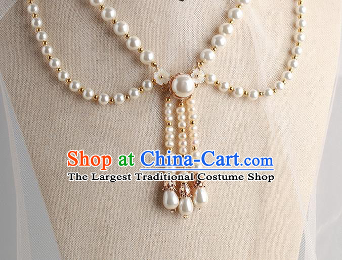 Chinese Handmade Pearls Tassel Necklet Classical Jewelry Accessories Ancient Ming Dynasty Princess Hanfu Necklace for Women