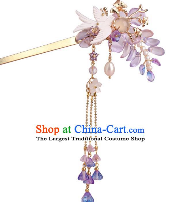 Chinese Classical Palace Bird Hair Sticks Handmade Hanfu Hair Accessories Ancient Ming Dynasty Princess Wisteria Tassel Hairpins