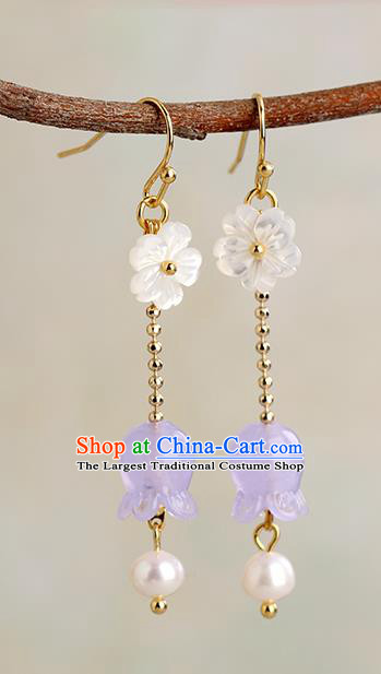 Chinese Handmade Shell Earrings Classical Ear Accessories Hanfu Ming Dynasty Princess Convallaria Eardrop