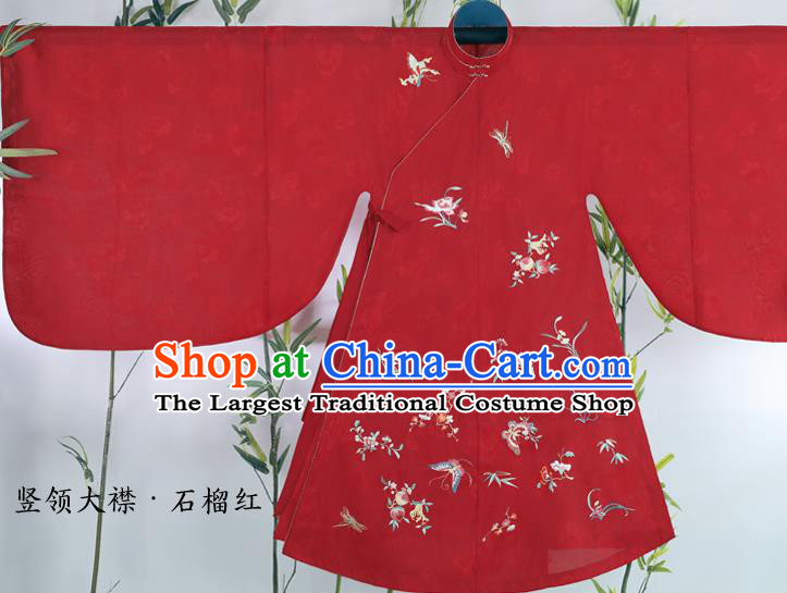 Chinese Ming Dynasty Historical Costumes Traditional Ancient Noble Lady Embroidered Red Gown and Skirt Hanfu Apparels Full Set