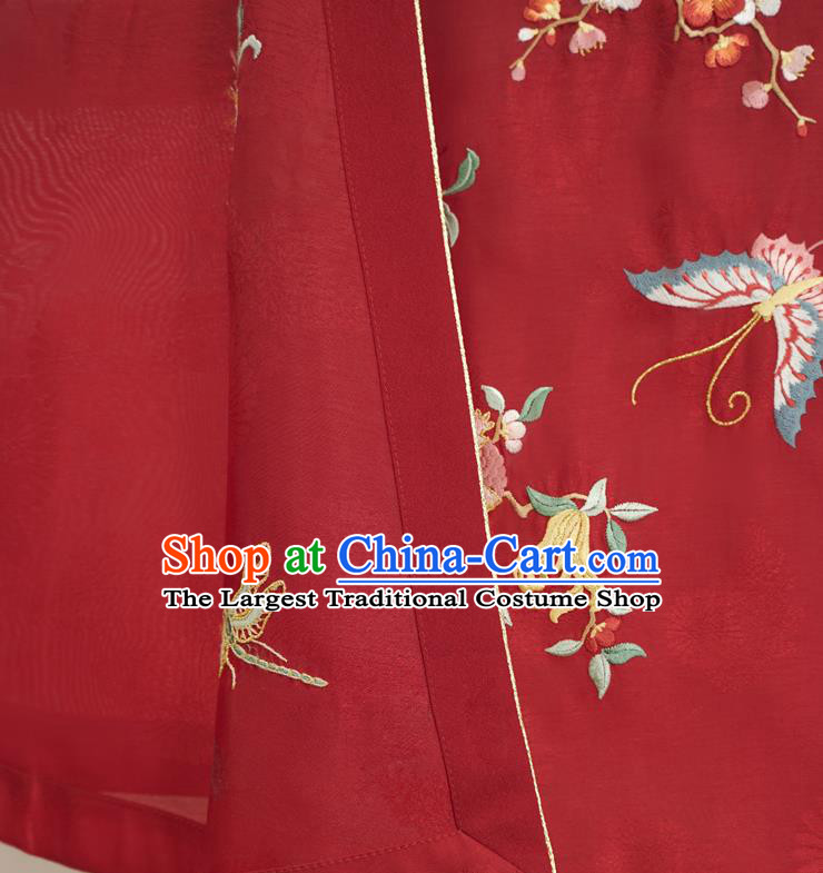 Chinese Ming Dynasty Historical Costumes Traditional Ancient Noble Lady Embroidered Red Gown and Skirt Hanfu Apparels Full Set