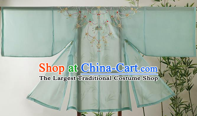 Chinese Ancient Imperial Concubine Historical Costumes Traditional Ming Dynasty Court Women Hanfu Apparels Embroidered Blue Gown and Skirt Full Set