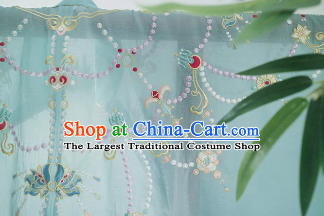 Chinese Ancient Imperial Concubine Historical Costumes Traditional Ming Dynasty Court Women Hanfu Apparels Embroidered Blue Gown and Skirt Full Set