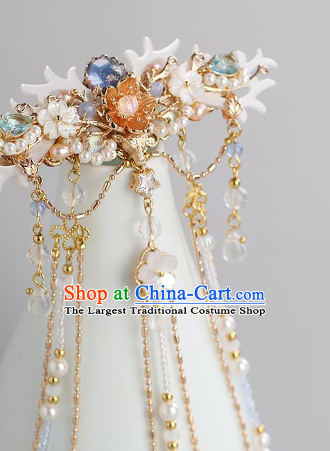 Chinese Classical Palace Golden Tassel Hair Crown Handmade Hanfu Hair Accessories Ancient Ming Dynasty Princess Hairpins