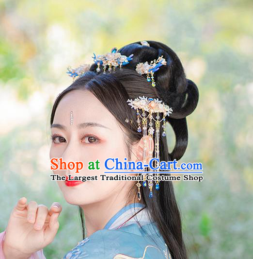 Chinese Classical Palace Golden Tassel Hair Crown Handmade Hanfu Hair Accessories Ancient Ming Dynasty Princess Hairpins