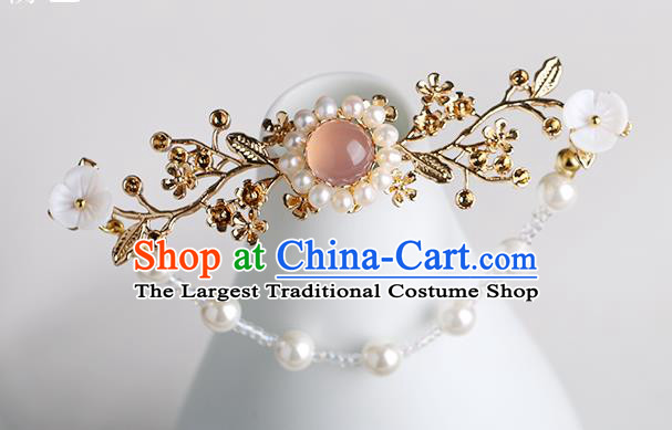 Chinese Classical Palace Pink Chalcedony Hair Stick Handmade Hanfu Hair Accessories Ancient Ming Dynasty Empress Tassel Plum Hairpins