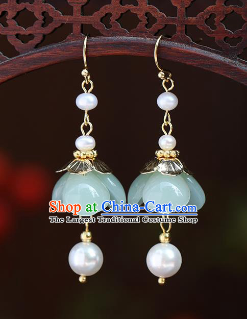 Chinese Handmade Green Flower Earrings Classical Ear Accessories Hanfu Qing Dynasty Princess Eardrop