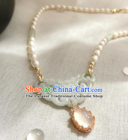 Chinese Handmade Hanfu Jade Necklet Classical Jewelry Accessories Ancient Ming Dynasty Princess Pearls Necklace for Women