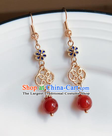 Chinese Handmade Agate Bead Earrings Classical Ear Accessories Hanfu Ming Dynasty Princess Blueing Eardrop