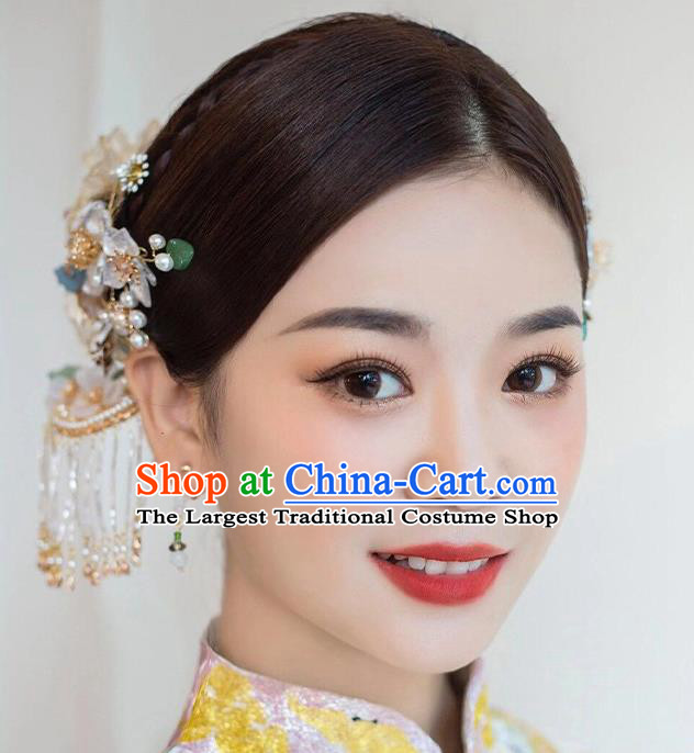 Chinese Classical Wedding Hair Sticks Handmade Hair Accessories Ancient Bride Flowers Hairpins Complete Set