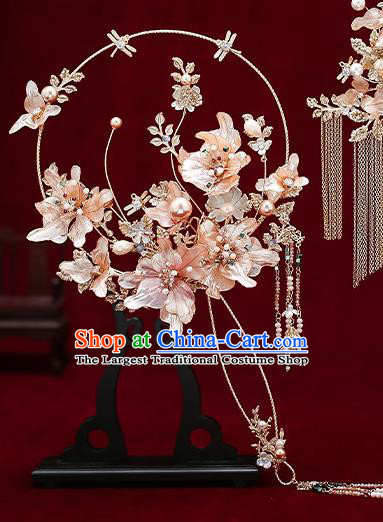 Chinese Handmade Wedding Flowers Palace Fans Classical Fans Ancient Bride Crystal Tassel Round Fans