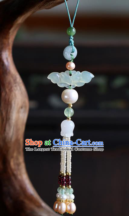 Chinese Handmade Classical Jewelry Accessories Ancient Ming Dynasty Hanfu Jade Lotus Brooch Pendant for Women