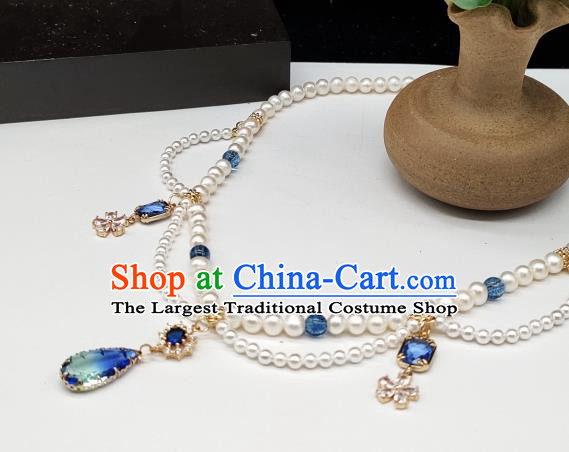 Chinese Handmade Ming Dynasty Hanfu Necklet Classical Jewelry Accessories Ancient Princess Crystal Tassel Necklace for Women