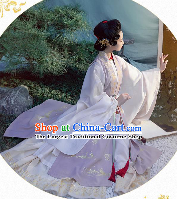 Chinese Ancient Noble Female Historical Costumes Traditional Ming Dynasty Court Countess Hanfu Apparels Lilac Vest for Women