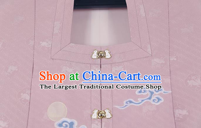 Chinese Ancient Hanfu Apparels Traditional Ming Dynasty Historical Costumes Patrician Lady Embroidered Pink Blouse and Skirt Full Set