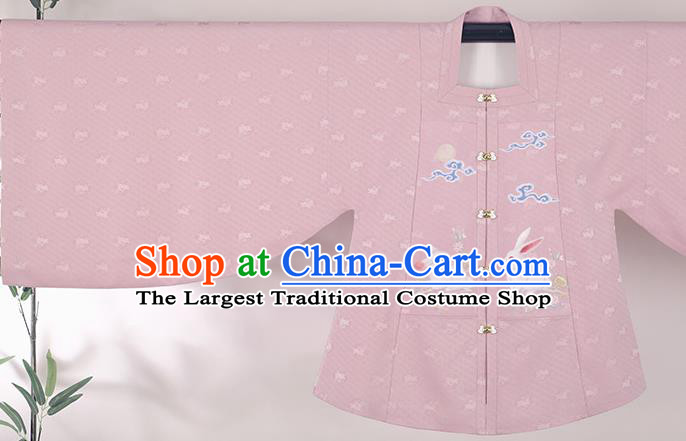 Chinese Ancient Hanfu Apparels Traditional Ming Dynasty Historical Costumes Patrician Lady Embroidered Pink Blouse and Skirt Full Set