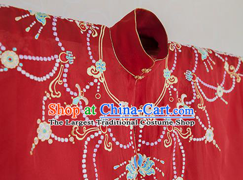 Chinese Ancient Court Lady Hanfu Apparels Traditional Ming Dynasty Palace Princess Historical Costumes Embroidered Red Gown and Skirt Full Set