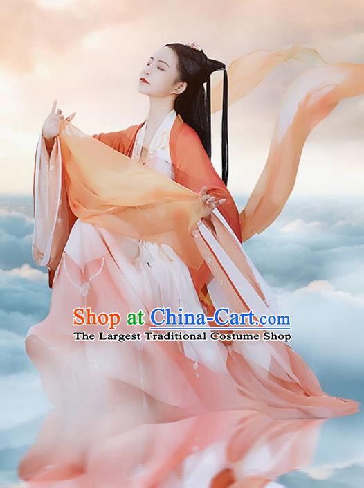 Chinese Ancient Princess Hanfu Apparels Traditional Tang Dynasty Palace Lady Red BeiZi Blouse and Skirt Historical Costumes Complete Set