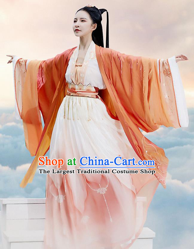 Chinese Ancient Princess Hanfu Apparels Traditional Tang Dynasty Palace Lady Red BeiZi Blouse and Skirt Historical Costumes Complete Set