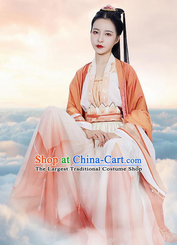 Chinese Ancient Princess Hanfu Apparels Traditional Tang Dynasty Palace Lady Red BeiZi Blouse and Skirt Historical Costumes Complete Set