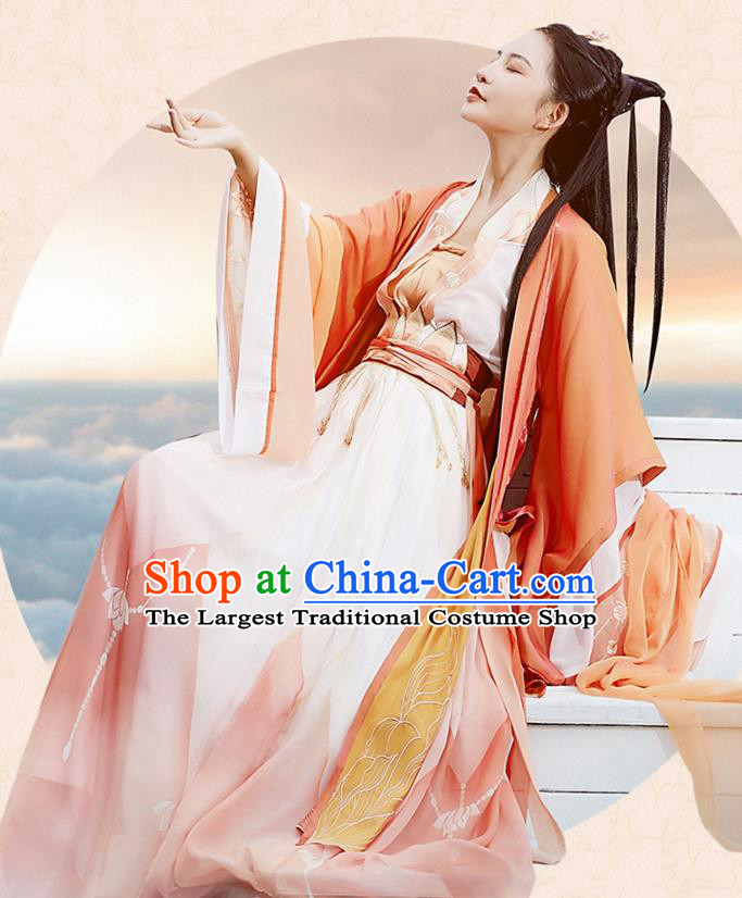 Chinese Ancient Princess Hanfu Apparels Traditional Tang Dynasty Palace Lady Red BeiZi Blouse and Skirt Historical Costumes Complete Set