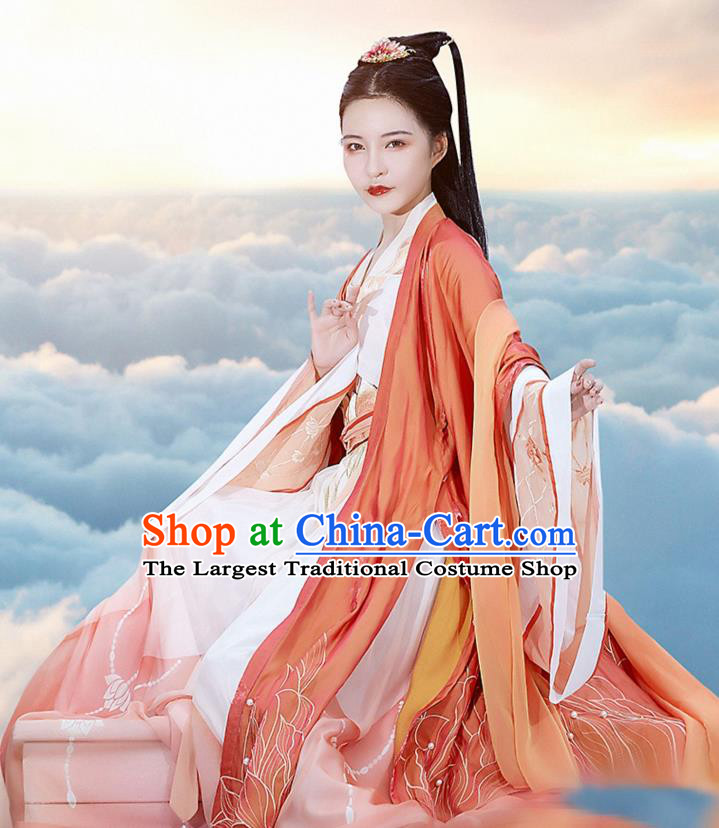 Chinese Ancient Princess Hanfu Apparels Traditional Tang Dynasty Palace Lady Red BeiZi Blouse and Skirt Historical Costumes Complete Set