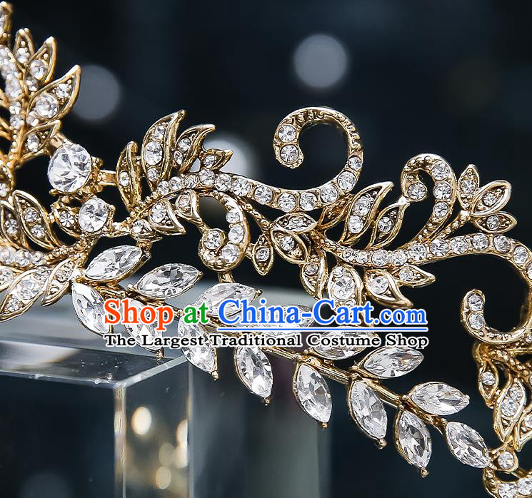 Handmade Baroque Wedding Bride Golden Royal Crown Classical Jewelry Accessories European Princess Zircon Hair Accessories