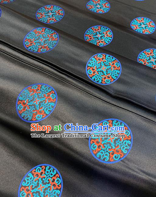 Chinese Traditional Lucky Pattern Black Silk Fabric Brocade Drapery Tibetan Robe Damask Material