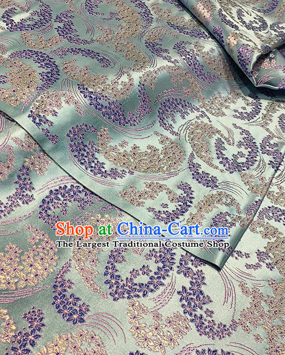 Chinese Traditional Sakura Pattern Green Silk Fabric Brocade Drapery Qipao Dress Damask Material