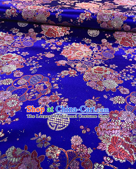 Chinese Traditional Daisy Pattern Royalblue Silk Fabric Brocade Drapery Tang Suit Damask Material