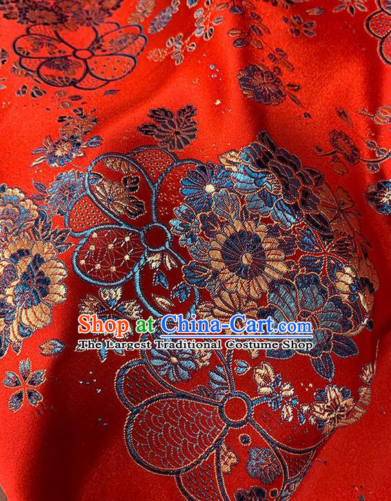 Chinese Traditional Daisy Pattern Red Silk Fabric Brocade Drapery Tang Suit Damask Material