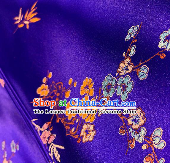 Chinese Traditional Plum Bamboo Pattern Royalblue Silk Fabric Brocade Drapery Cheongsam Damask Material