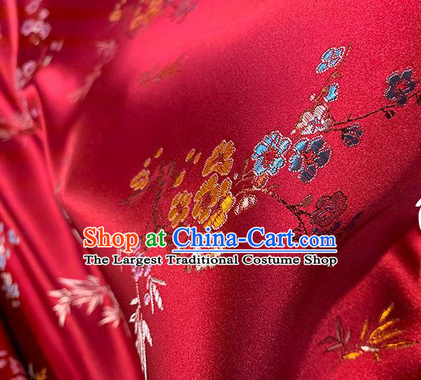 Chinese Traditional Plum Bamboo Pattern Wine Red Silk Fabric Brocade Drapery Cheongsam Damask Material