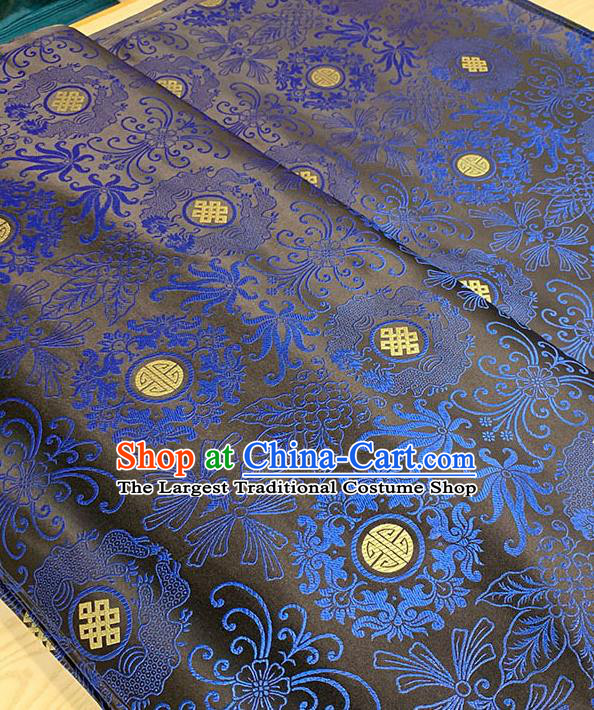Chinese Traditional Double Dragon Pattern Black Silk Fabric Tang Suit Damask Material Brocade Drapery