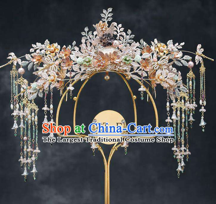 Chinese Handmade Flowers Hair Crown Classical Wedding Hair Accessories Ancient Bride Hairpins Phoenix Coronet Complete Set