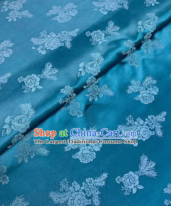 Chinese Traditional Peony Pattern Silk Fabric Tang Suit Damask Material Blue Brocade Drapery