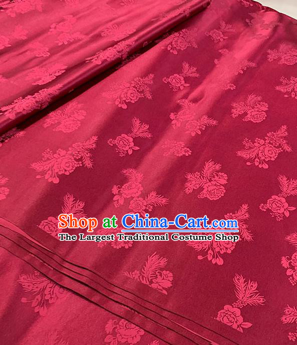 Chinese Traditional Peony Pattern Silk Fabric Tang Suit Damask Material Wine Red Brocade Drapery