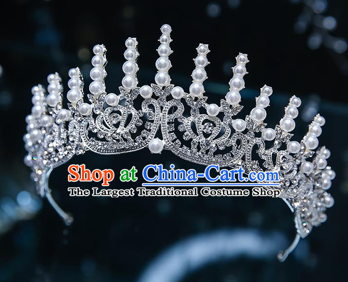 Handmade Baroque Bride Pearls Royal Crown Classical Jewelry Accessories European Princess Wedding Hair Accessories