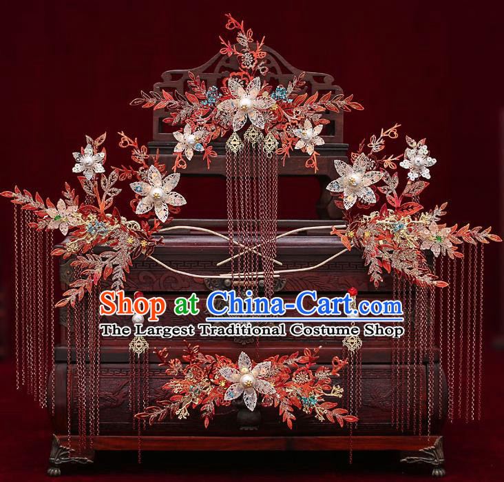 Chinese Handmade Classical Wedding Hair Accessories Ancient Bride Hairpins Hair Comb Complete Set