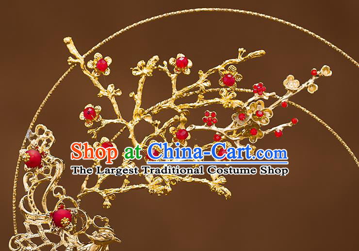 Chinese Handmade Wedding Golden Plum Palace Fans Classical Fans Ancient Bride Round Fans