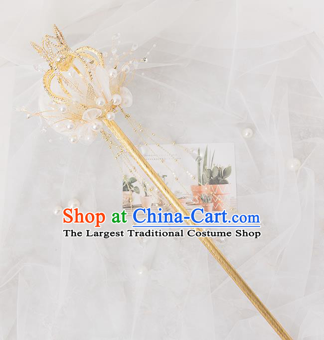 Handmade Baroque Queen White Silk Flower Scepters Wedding Accessories Classical European Bride Bridal Bouquet