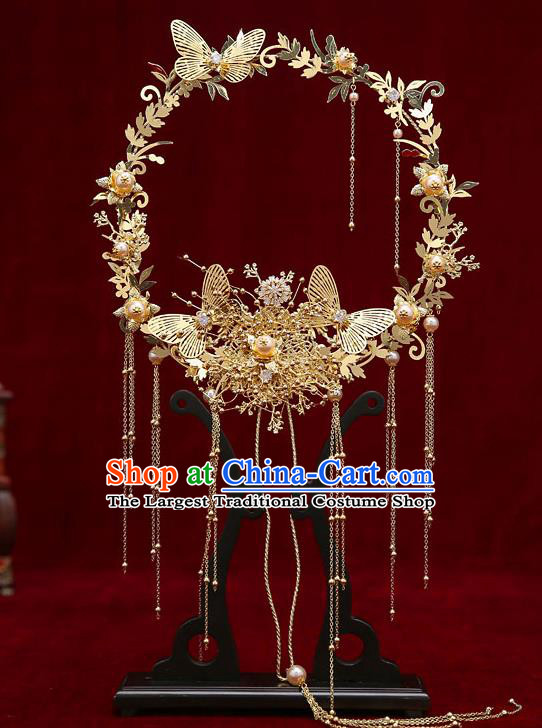 Chinese Handmade Golden Palace Fans Classical Fans Ancient Bride Props Butterfly Fans
