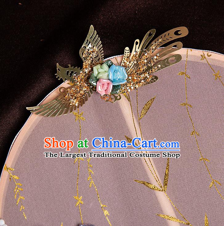 Chinese Handmade Pink Silk Palace Fans Classical Fans Ancient Bride Props Ribbon Tassel Round Fans