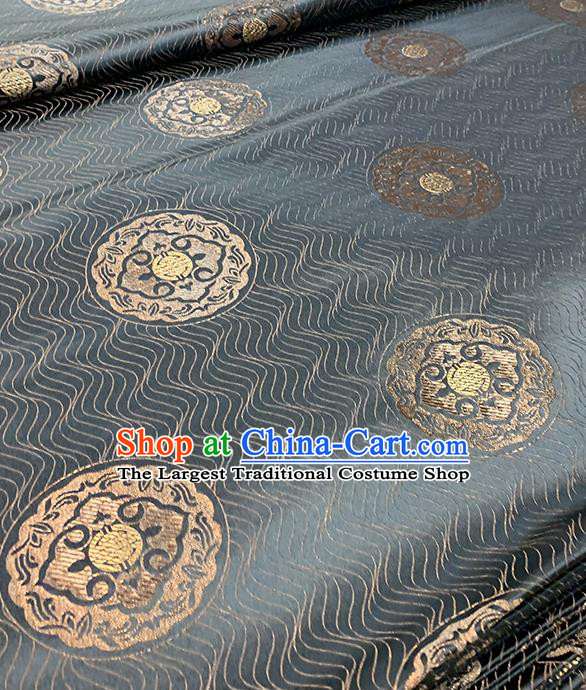 Chinese Traditional Round Pattern Black Silk Fabric Brocade Drapery Hanfu Dress Damask Material
