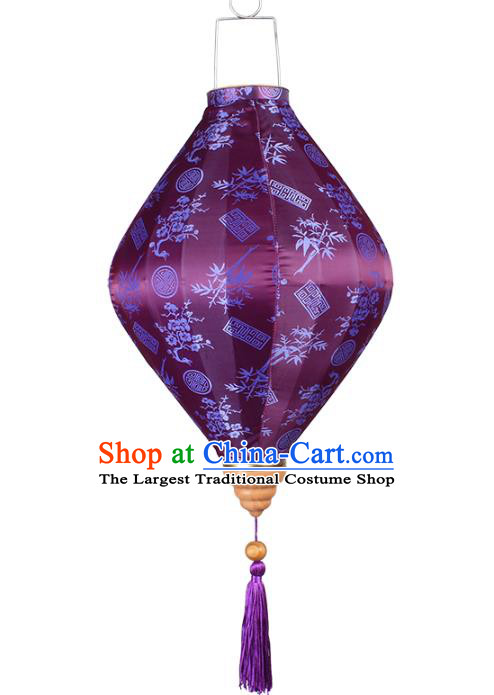 Chinese Traditional Bamboo Plum Pattern Purple Silk Lanterns Handmade Hanging Lantern New Year Palace Lamp