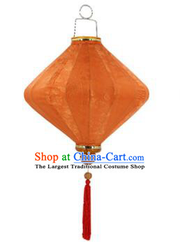 Chinese Traditional Orange Silk Palace Lanterns Handmade Hanging Lantern New Year Classical Diamond Lamp