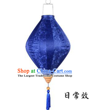 Chinese Traditional Flowers Pattern Royalblue Silk Lanterns Handmade Hanging Lantern New Year Palace Lamp