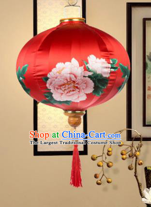 Chinese Traditional Printing Peony Red Palace Lanterns Handmade Ceiling Lantern New Year Classical Festive Lamp