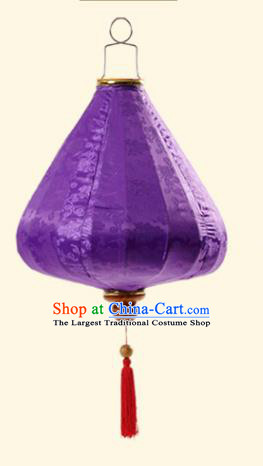 Chinese Traditional Jacquard Pattern Purple Silk Palace Lanterns Handmade Hanging Lantern Classical Festive New Year Tulip Lamp